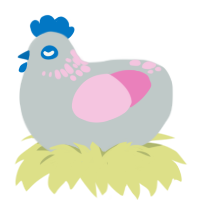 A silver and pink chicken with a neck-speckle pattern