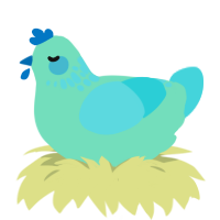 A mint and aqua chicken with a neck-speckle pattern