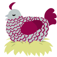 A silver and maroon chicken with a lace pattern