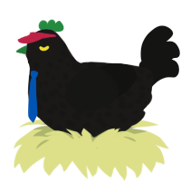 A sable and black chicken with a speckle pattern