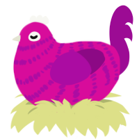 A fuchsia and plum chicken with a bar pattern