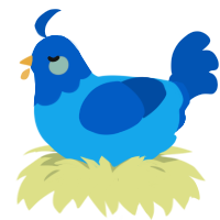 A sky and ultramarine chicken with a head pattern