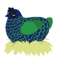A navy and viridian chicken with a lace pattern