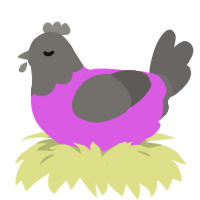 A orchid and grey chicken with a head pattern