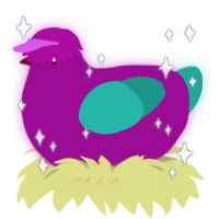 Lizzie, a plum and turquoise chicken