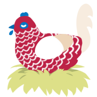 Baby Tomato, a crimson and cream chicken with a lace pattern