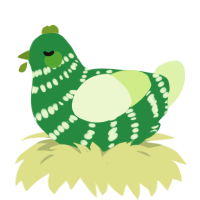 A viridian and apple chicken with a bar pattern
