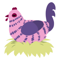 A pink and overcast chicken with a bar pattern