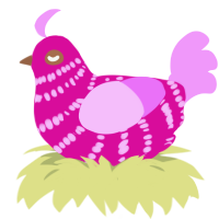 A fuchsia and lavender chicken with a bar pattern