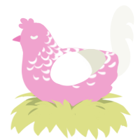 A pink and white chicken with a half-lace pattern
