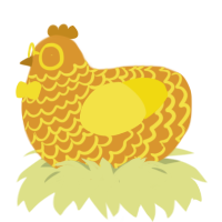 A orange and yellow chicken with a lace pattern