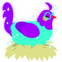 A mint and violet chicken with a head pattern
