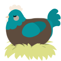 Goose, a bark and teal chicken with a head pattern