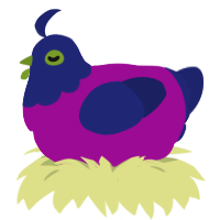 A plum and navy chicken with a head pattern