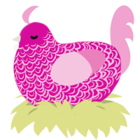 A fuchsia and pink chicken with a double-lace pattern