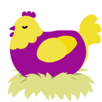 A plum and yellow chicken with a head pattern