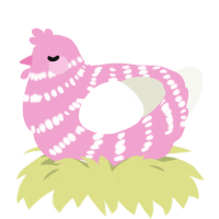 A pink and white chicken with a bar pattern