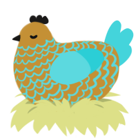 A gold and aqua chicken with a lace pattern