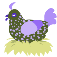 A olive and lilac chicken with a speckle pattern