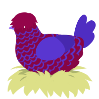A maroon and indigo chicken with a lace pattern