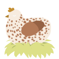 A cream and brown chicken with a speckle pattern