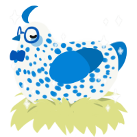 A white and sapphire chicken with a speckle pattern