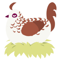 A white and russet chicken with a half-lace pattern