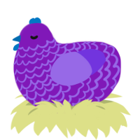 A violet and blurple chicken with a lace pattern