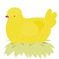 A yellow chicken with a lace pattern