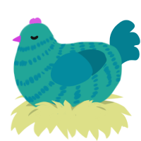 A turquoise and sea chicken with a bar pattern