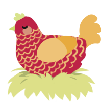 A crimson and honey chicken with a lace pattern