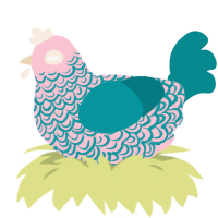 A rose and teal chicken with a double-lace pattern