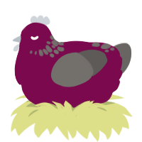 A wine and grey chicken with a neck-speckle pattern
