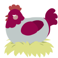 A silver and maroon chicken with a head pattern