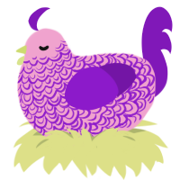 A pink and violet chicken with a double-lace pattern