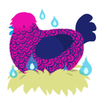 A fuchsia and navy chicken with a double-lace pattern