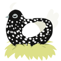 A black and white chicken with a speckle pattern