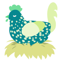 Lime, a teal and apple chicken with a speckle pattern