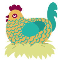A honey and turquoise chicken with a lace pattern