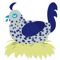 A silver and navy chicken with a speckle pattern