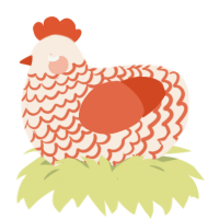 A cream and vermilion chicken with a lace pattern