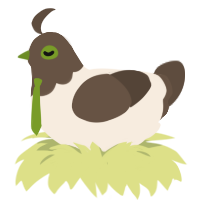 A cream and bark chicken with a head pattern