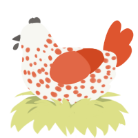A white and vermilion chicken with a speckle pattern