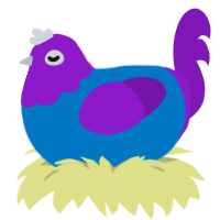 A sapphire and violet chicken with a head pattern
