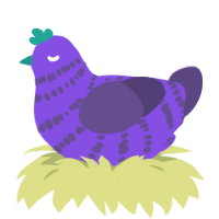 A blurple and overcast chicken with a bar pattern