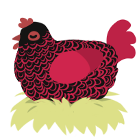 A black and crimson chicken with a double-lace pattern