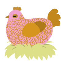 Rose Gold, a pink and ochre chicken with a double-lace pattern
