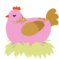 A pink and gold chicken with a neck-speckle pattern
