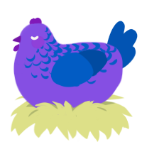 A blurple and ultramarine chicken with a half-lace pattern