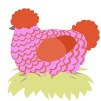 Rhubarb Turnover, a lavender and vermilion chicken with a lace pattern